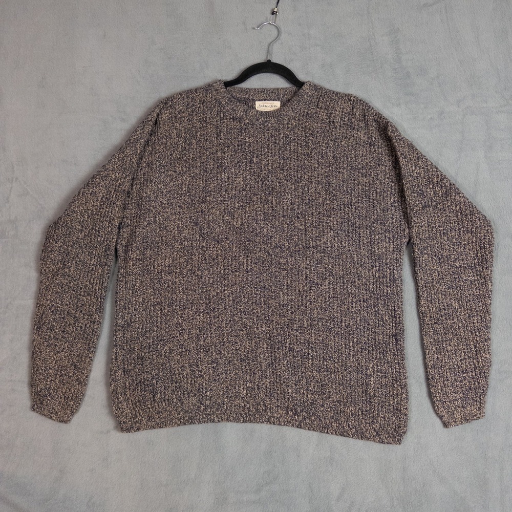 St. John's Bay Sweater Mens Large Brown Blue Marled Knit Crewneck USA Made